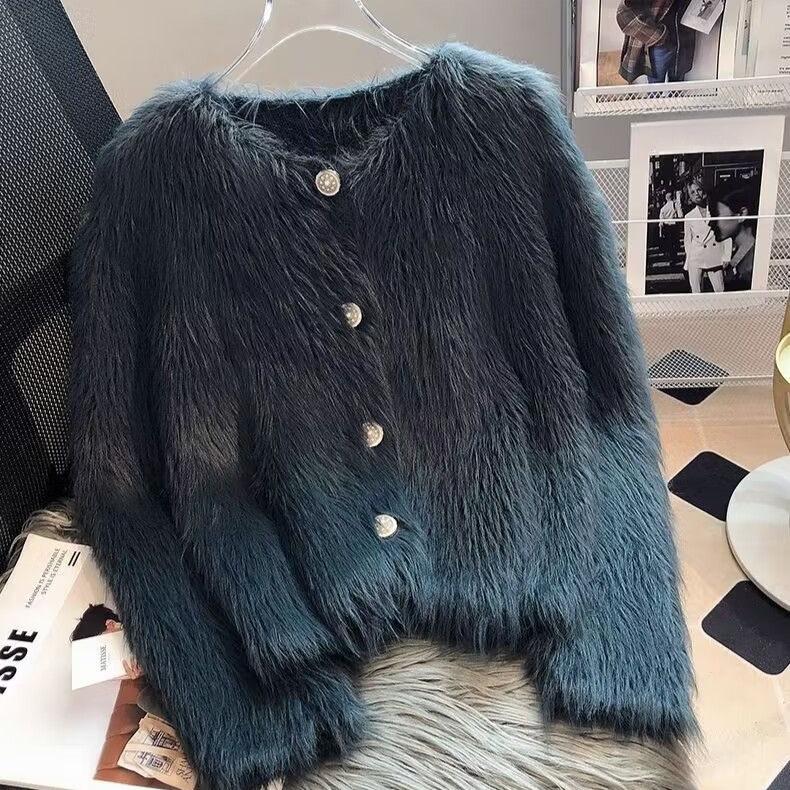 Imitation Mink Cashmere Knitted Cardigan Sweater Coat Women Autumn Winter Popular European Soft Cardigan Sweater Female