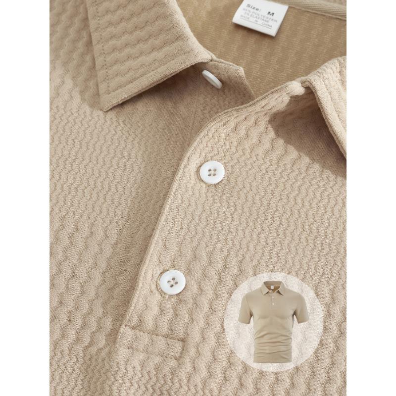 Mens Casual Two Piece Outfit Waffle Knit Short Sleeve Polo Shirt And Drawstring Shorts Set