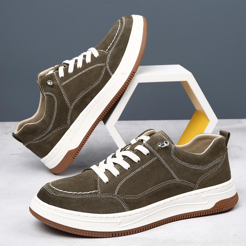 

Men s shoes 2025 spring new anti-velvet pigskin board shoes trendy daily leather sports shoes casual lace-up board shoes men 44 хаки