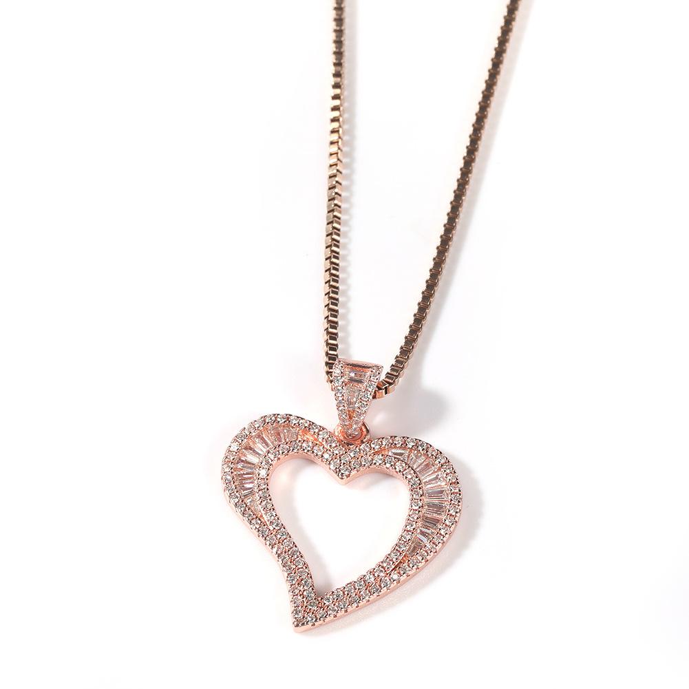 Gumeng zircon curved hollow love fashion pendant necklace hip hop ins simple personalized box chain