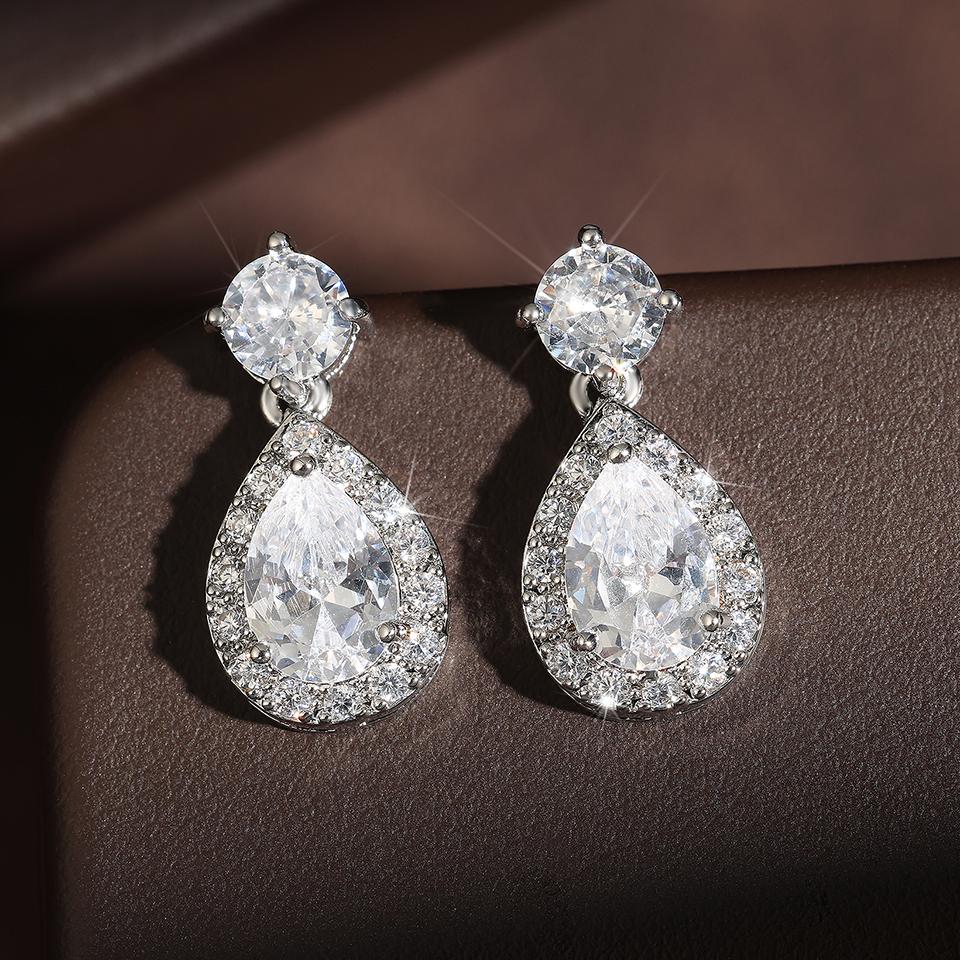 

ZAKOL Classic AAA Cubic Zirconia Water Drop Dangle Earrings for Women Elegant Shiny Crystal Bride Wedding Zircon