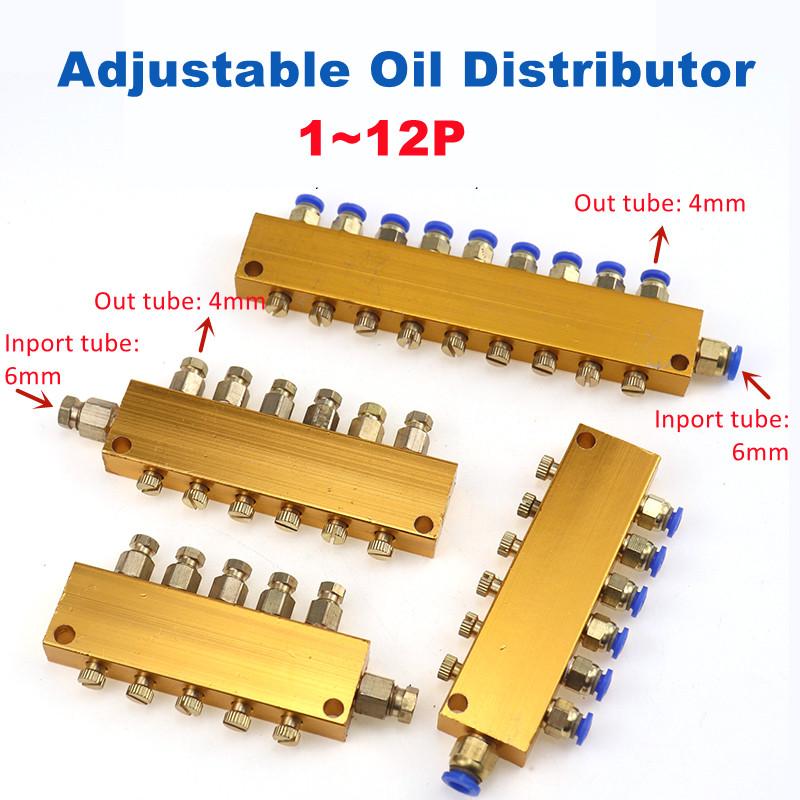 Aluminum 2/3/4/5/6/7/8/10/11/12 Way Adjust Lube Oil Piston Distributor Value Manifold Block 6mm Inlet 4mm Outlet for Lubrication