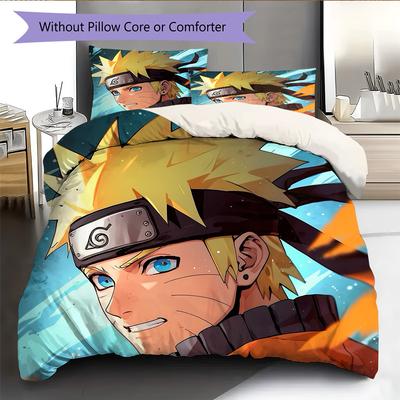 Naruto Characters Pattern Bedding Quilt Set Home Decoration Gift (1 * Duvet Cover + 2 * Pillowcase Without Core)