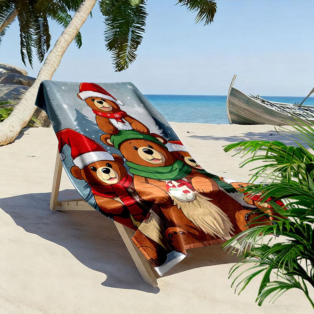 Festive Bears In Harmony Print Beach Towel, Quick Drying, Suitable for Travel, Outdoor Sports, Jogging, the Beach and Swimming, Gift