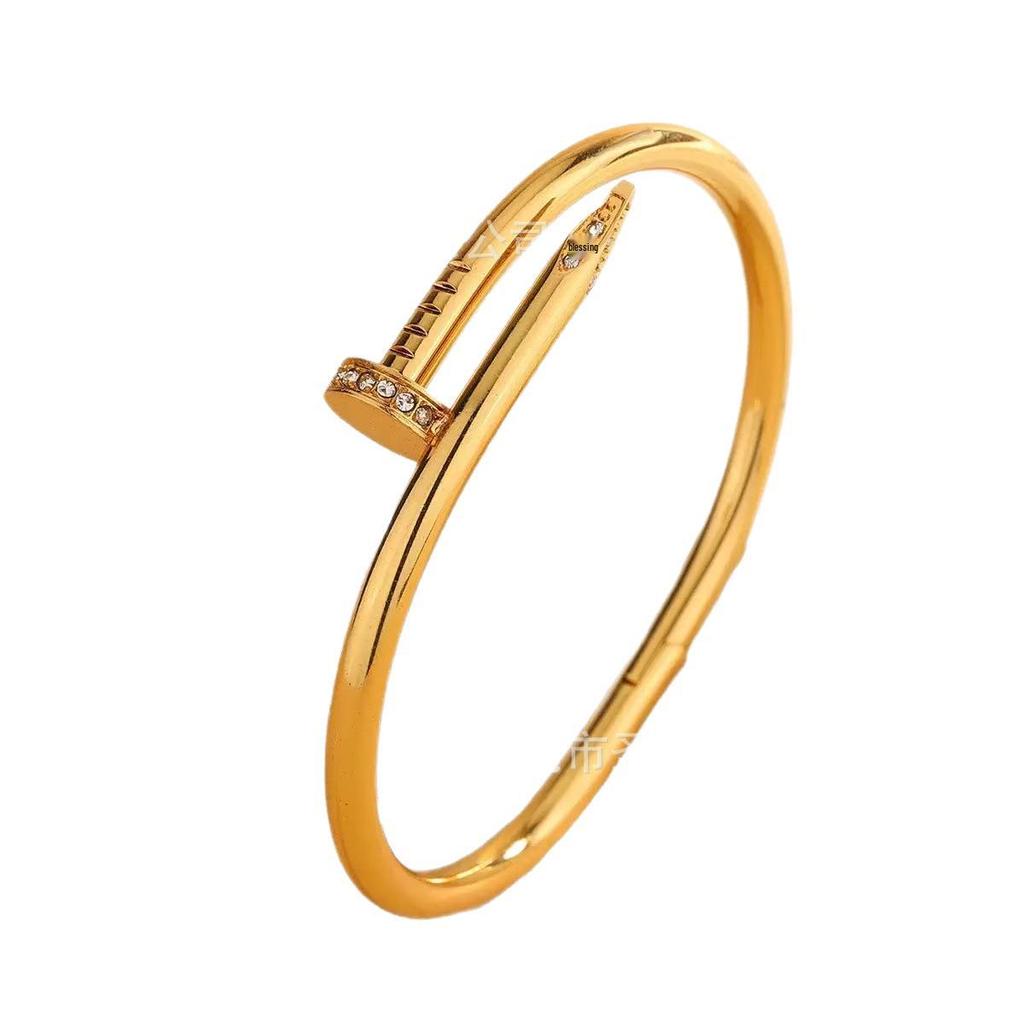 Trendy European & American Fashion Stainless Steel Nail Bracelet - Luxurious Titanium Steel, Fade-Resistant, Open Bangle Design