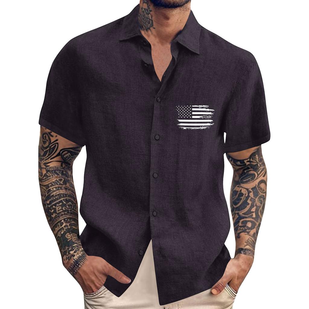 Men's Vintage Button Down Bowling Shirts Short Sleeve Summer Beach Shirt