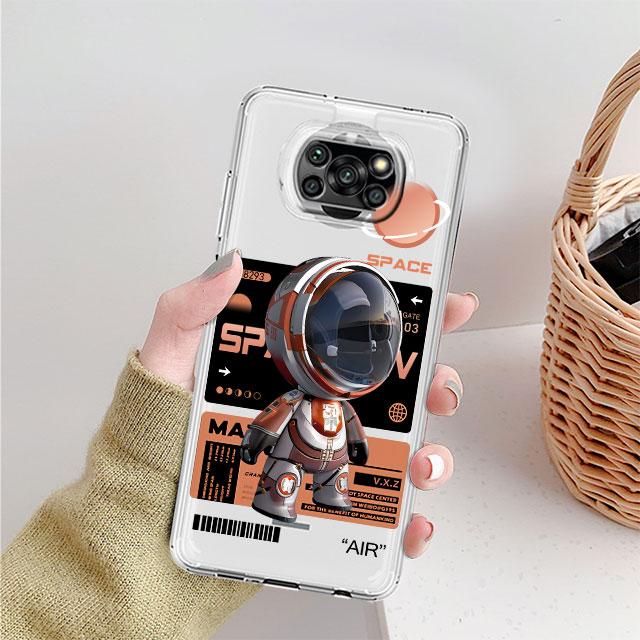 Cartoon Astronaut Luxury Clear Case For Xiaomi Mi Poco X3 NFC M3 Pro F3 F1 11 Lite 12 Redmi Note 10 9S 8 7 9 Soft Phone Cover
