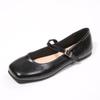 Round-toe Low-top Leather Women's Low-heeled Slip-on Shoes with A Strap Buckle