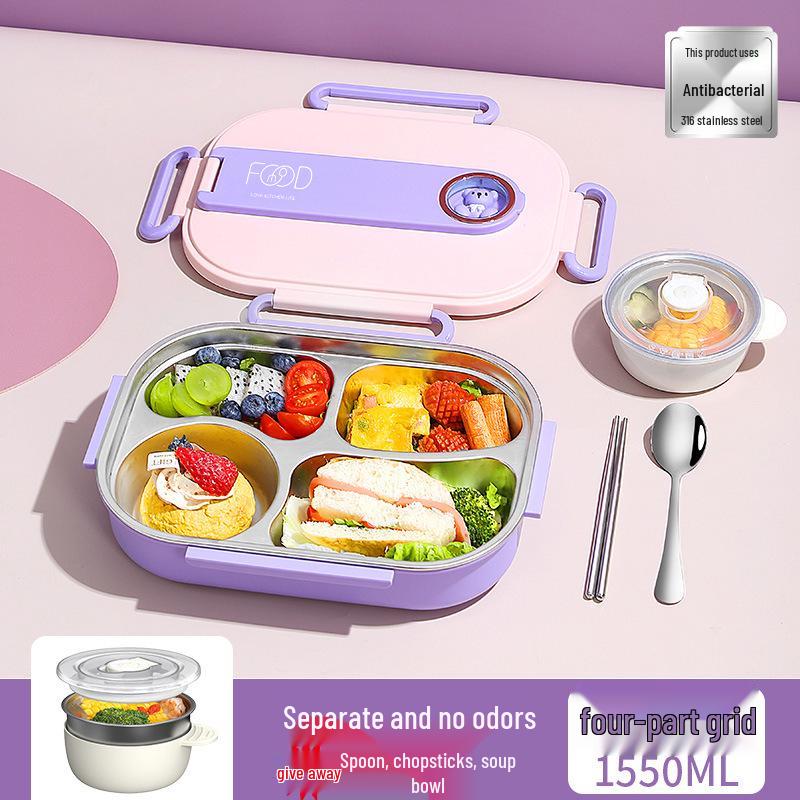 "Children's Insulated 316 Stainless Steel Lunch Box with Compartment Tray"
