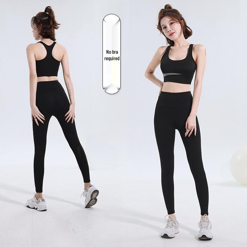 Colorblock High-Waisted Tummy Control Yoga Set: Shockproof Waist-Slimming & Hip-Lifting Nude Feel Outfit