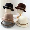 Autumn and winter new temperament elegant middle-aged and elderly bucket hat turned brim wool leather buckle basin hat fashionable and simple mother h