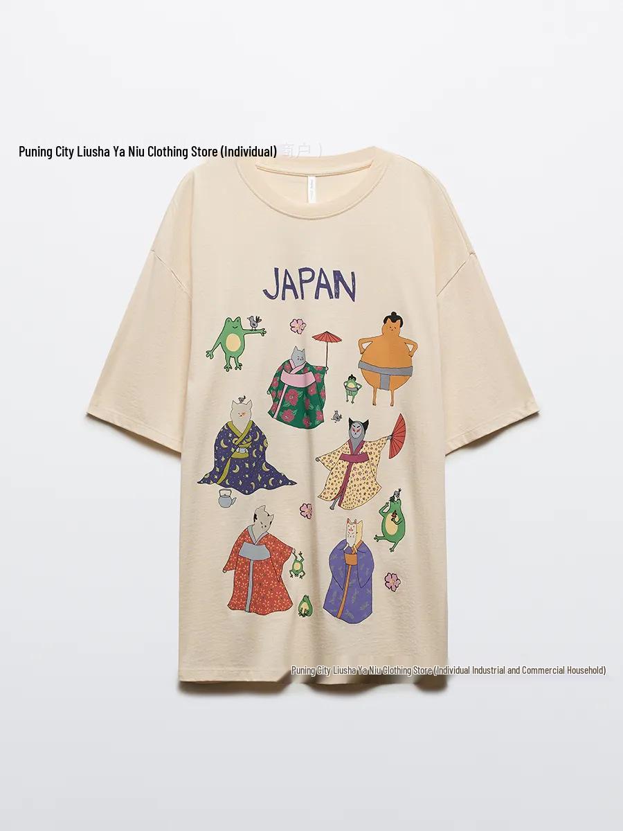 

2026 Summer Anime Cartoon Cotton T-shirt - Cute, Stylish, Versatile & Age-Reducing Top 2XL абрикосовый