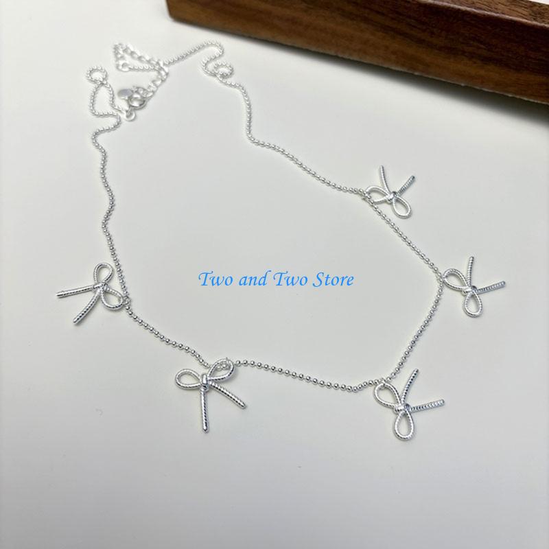 HX6F Delicate Alloy Bowknot Necklace with Sparkling Bows Pendant Versatile Accessory China Mainland