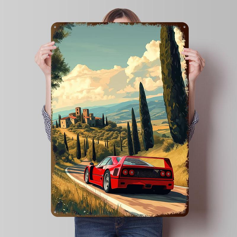 Sports Car F Printed Poster Customized Wall Art Retro Vintage Metal Tin Signs for Room House Desk Decor Office Decoration Home