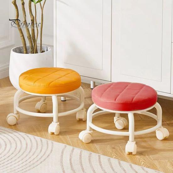 Low Rolling Stool with 360 Degrees Swivel Wheels Faux Leather Cushion Roller Seat Heavy Duty Rotating Mini Chair Seating Stool