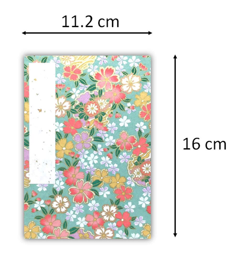 Kawasumi Washi Goshuincho Stamp 16 x Yuzen Hannari Cherry Floral (Shrine Book) 11.2cm, Washi, Blossom, Green-Purple