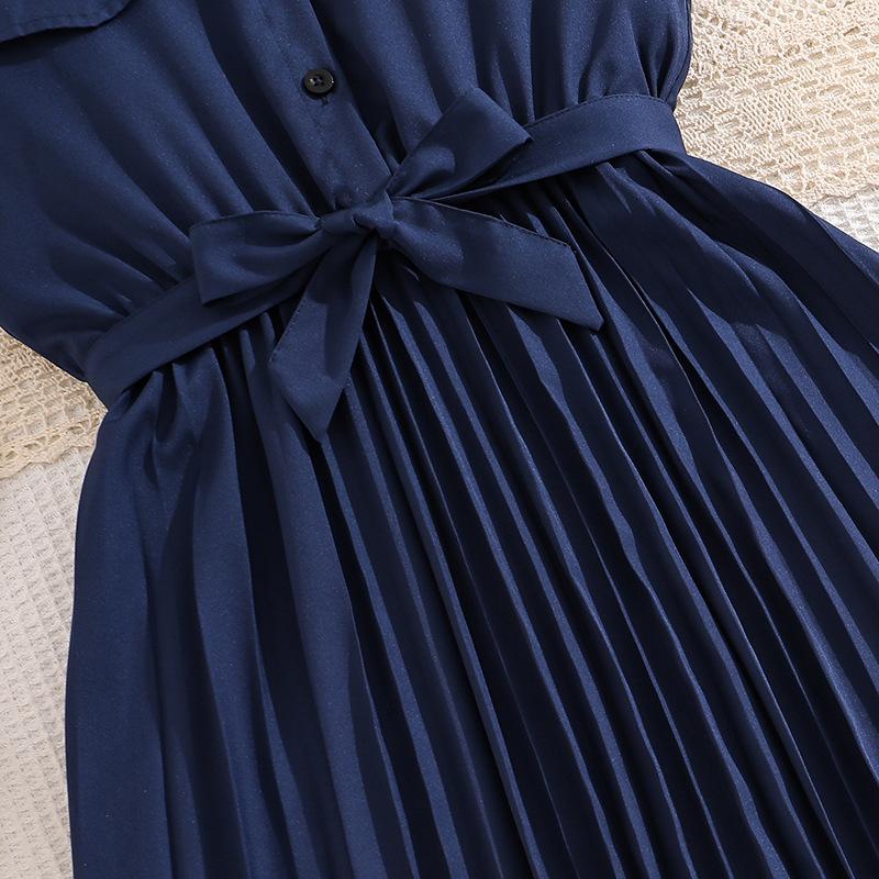 Girls' Fashionable Dress for Spring and Summer, Elegant Cinched Pleated Dress for Children