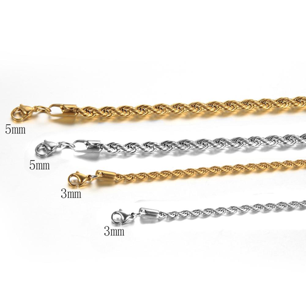 Vintage Twist Rope Link Chain Necklaces 3/5mm Gold Silver Color Stainless Steel Chain For Men Women Hip Hop Fashion Jewelry Gift