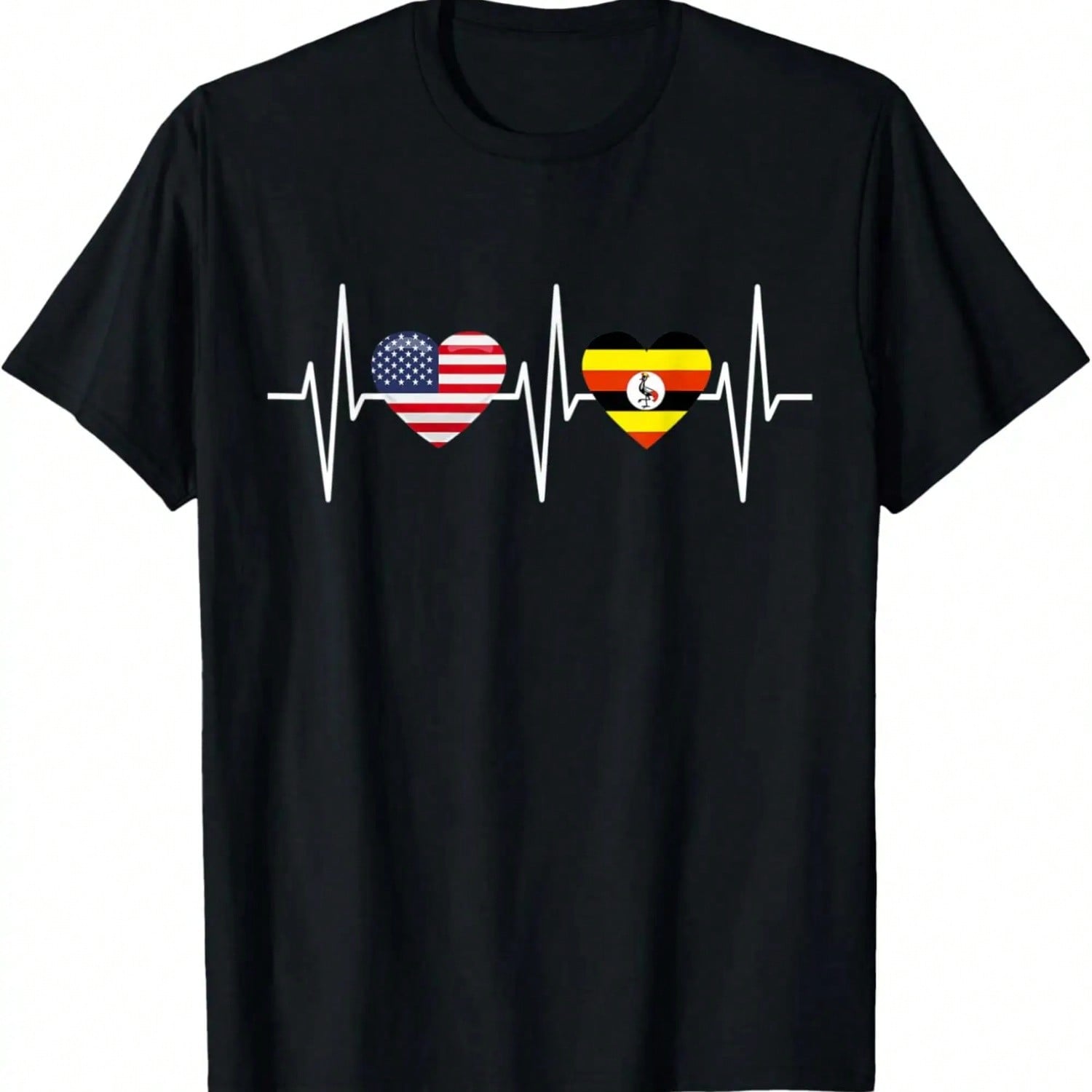 USA Uganda Shirt Heartbeat America Ugandan Flag Heart T-Shirt S