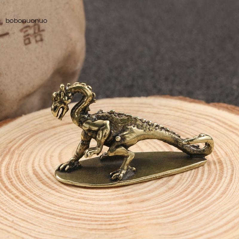 Massives Messing Spitfire Drache Kleine Statue Desktop Ornament Chinesische Mythische Tierfiguren Retro Heim Feng Shui Dekoration Handwerk