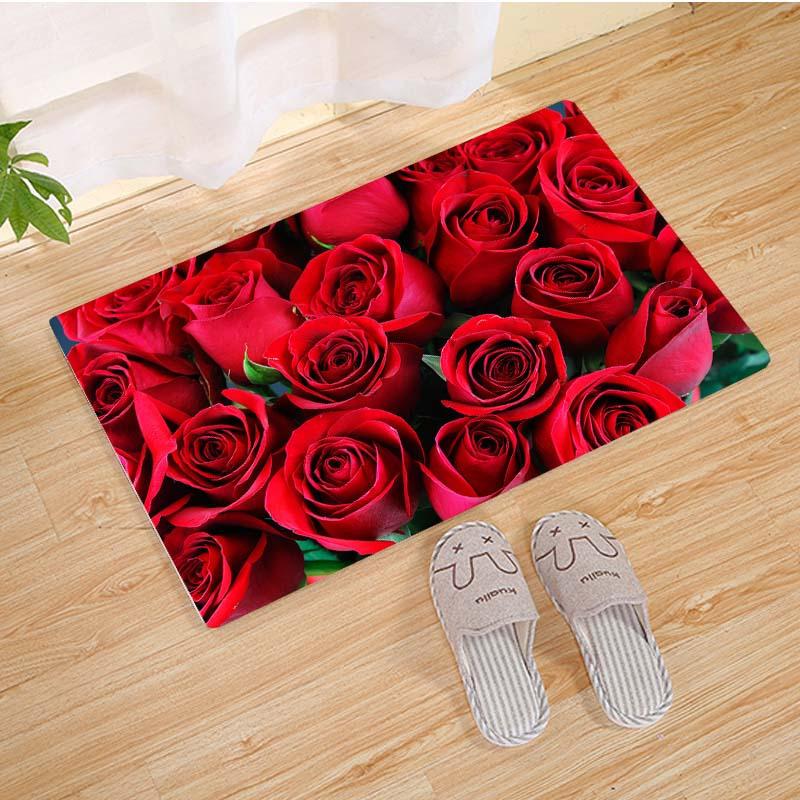 Red Rose Garden Rug - Vibrant Floral Design for Dining Room | Luxurious Indoor Carpet Anti Slip Carpet Can Be Machine Washed
