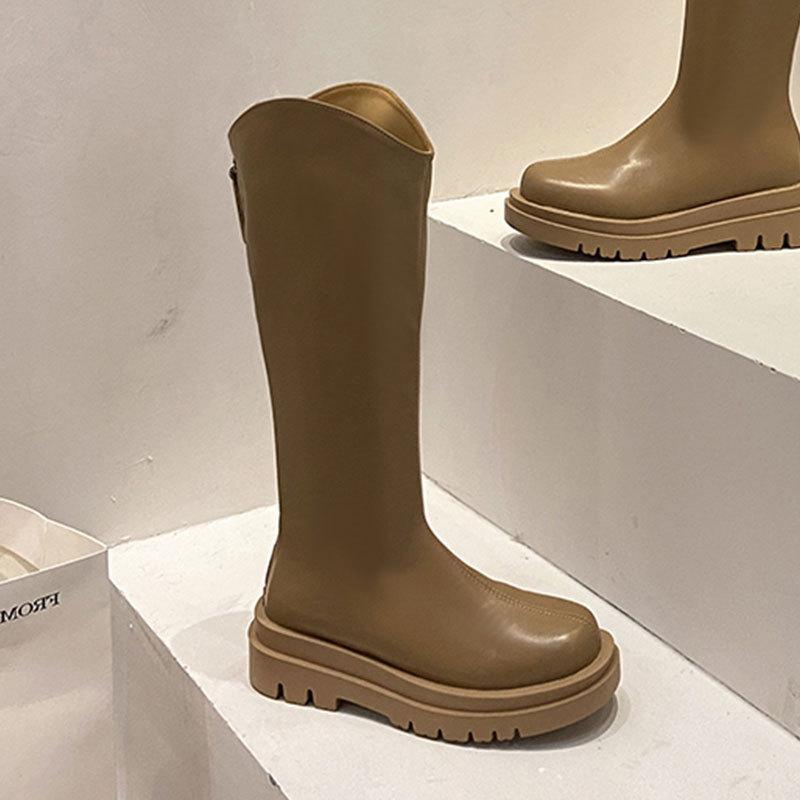 Martin Stiefel Damenstiefel 2025 Herbst und Winter neu Samt mittelhohe Stiefel Ritterstiefel kleine super angesagte Stiefel