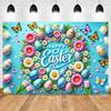 Spring Vibrant Rabbit Backdrop Supplies Happy Easter Theme Background Banner Bunny Easter Eggs Party Decoration Photography Prop
