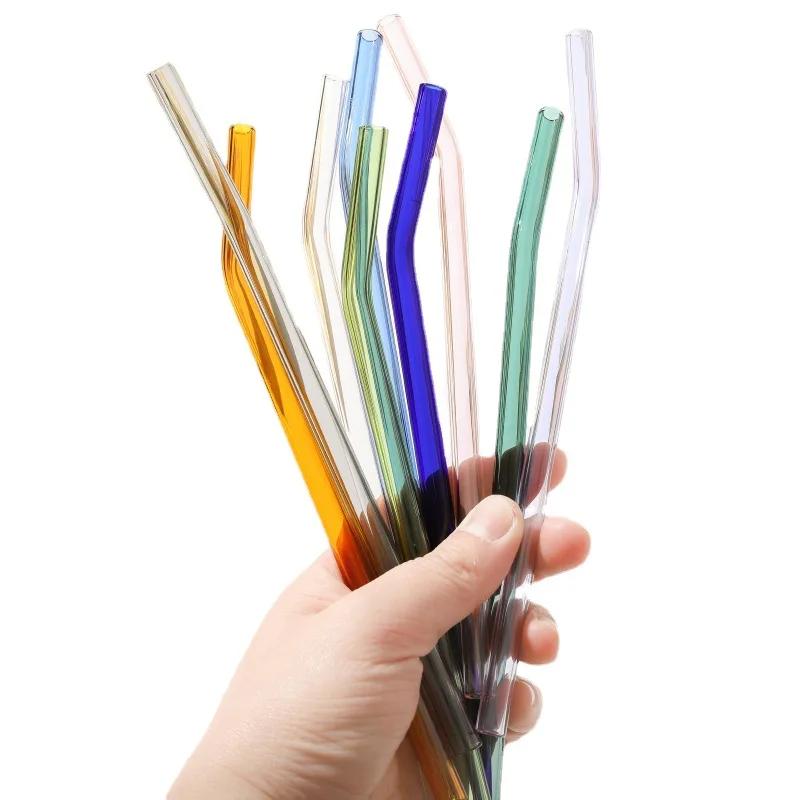 8Pcs High Borosilicate Glass Straw Set Reusable Eco Friendly Drinking Straw Smoothies Cocktails Bar Accessories Straws Brush