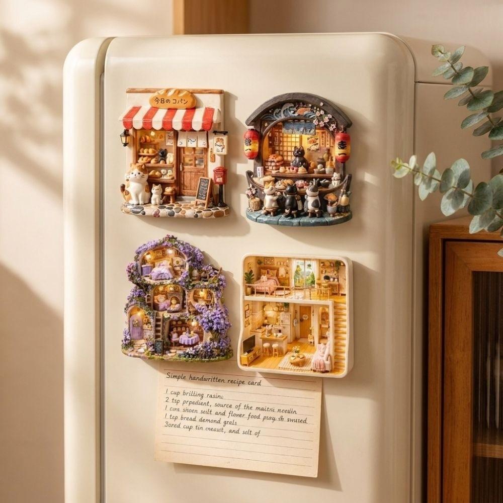 Resin 3D Embossed Refrigerator Sticker Cat Themed Home Decoration Magnets Refrigerator