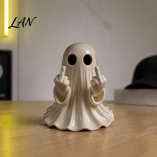 Quirky Ghost Figurine Halloween Figurine, Funny Spooky Middle Finger Statue, Table Decorations, Cartoon Cute Resin Holiday Desktop Ornament Decor for