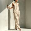 Women's Two Piece Set, Sleeveless V Neck Vest Top And Wide Leg Pants Matching Sets, Casual Business Office Work Outfits