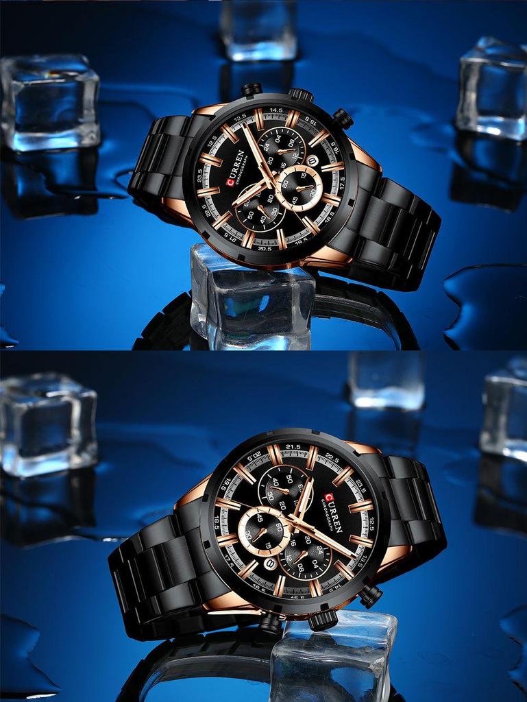 Curren 8355 Men's Waterproof Quartz Calendar Watch with Steel Band