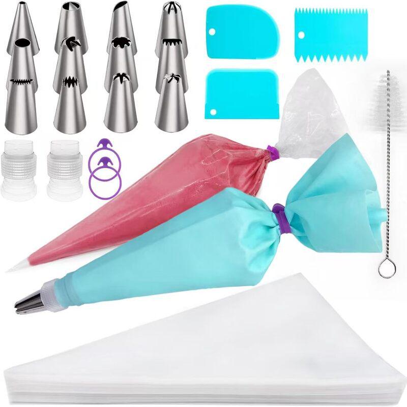 120-Piece Cake Decorating Set: Piping Tips, Disposable Piping Bags, Cream Scraper