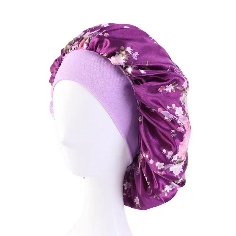 European and American Popular Wide-brimmed Satin Nightcaps Cheongsam Color Printing Round Caps Beauty Salon Caps