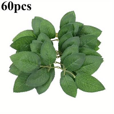 60Pcs Simulation Green Leaf Rose Leaves Christmas Decorations for DIY Home Wedding Bride Wrist Decorative Leaf Artificial Plants.