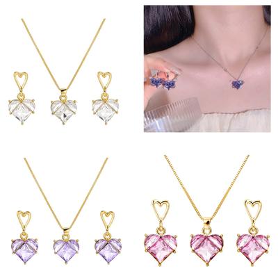 Elegantes herzförmiges Kristall-Halsketten- und Ohrring-Set Modischer Schmuck Halskette mit Herzanhänger Herz-Ohrhänger