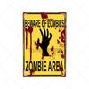 Danger Zombies Zone Retro Sign Metal Plaque Vintage Bar Pub Wall Decorative Plates Funny Poster Home Decor 20x30 CM