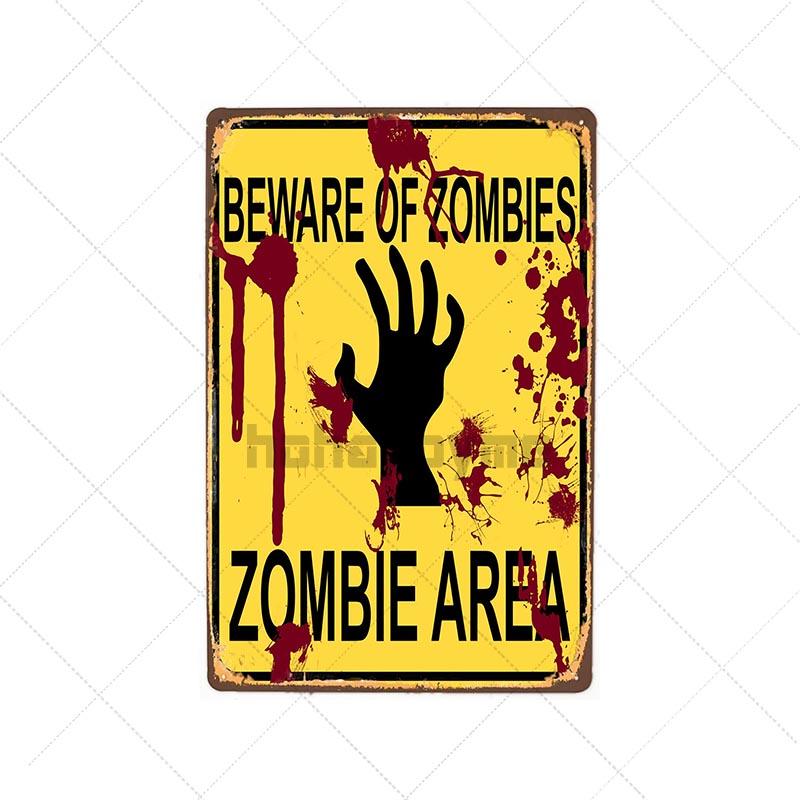 Danger Zombies Zone Retro Sign Metal Plaque Vintage Bar Pub Wall Decorative Plates Funny Poster Home Decor 20x30 CM