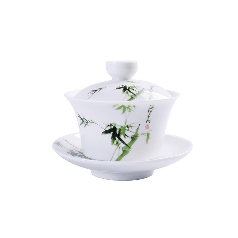 Set de castron de ceai din ceramică chinezească, din porțelan, pictat, albastru și alb, Gaiwan, cu capac, farfurie pentru ceai