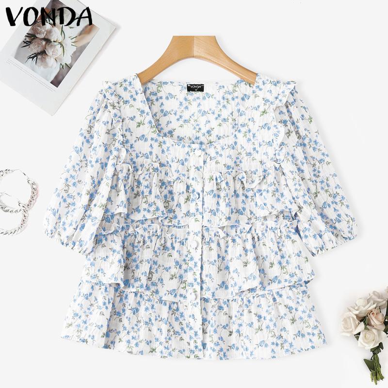 

VONDA Летняя женская блузка с пышными рукавами, цветочным принтом и оборками в стиле кэжуал 3XL