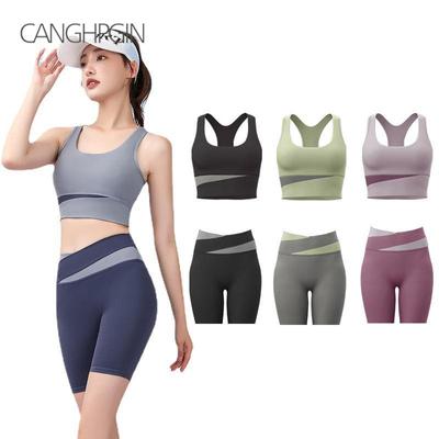 Trajes deportivos, sujetador de Fitness para mujer, conjunto de Yoga de verano, pantalones cortos de cintura alta, Push Up, correr, Fitness, pantalones cortos de Yoga, conjunto de 2 piezas, pantalones cortos deportivos