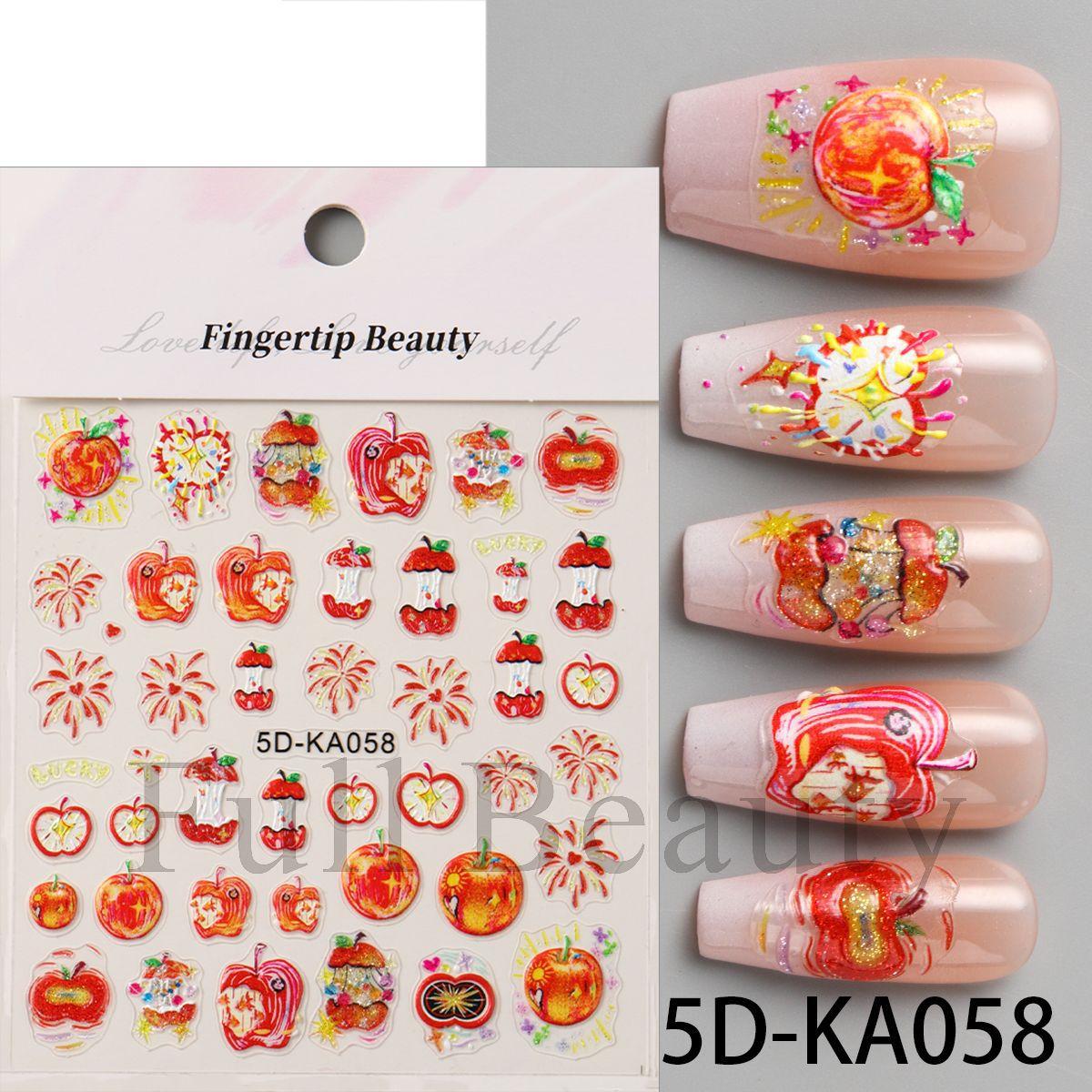 New Nail Art Sticker Embossed 5D Bite Apple Fireworks Apple Core Nail Art Sticker