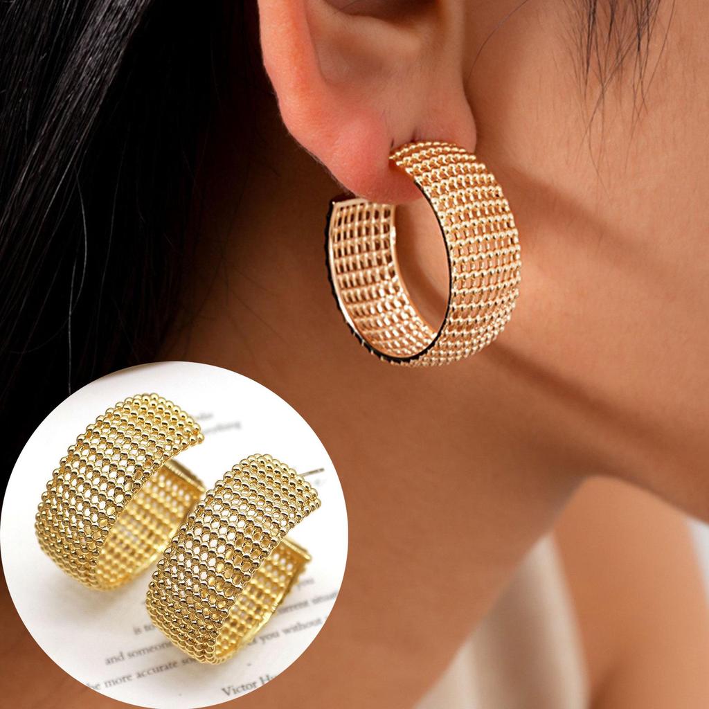 Elegant Hollow Mesh Stud Earrings: High-End Luxury & Unique Design for Women