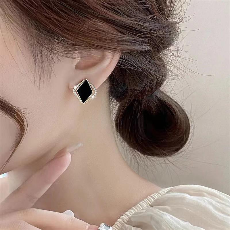 Elegant Black Square Crystal Stud Earrings for Women