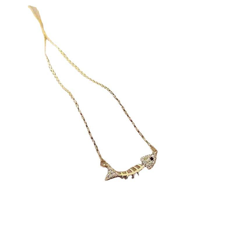 Fish Bone Necklace Female Cold Wind Slightly Inlaid Zircon Simple Design Versatile Valentine'S Day Gift