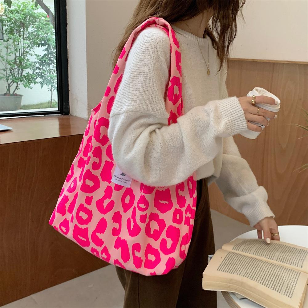 1 Student Canvas Shoulder Bag Women's New Retro Leopard Print Portable Vest Bag