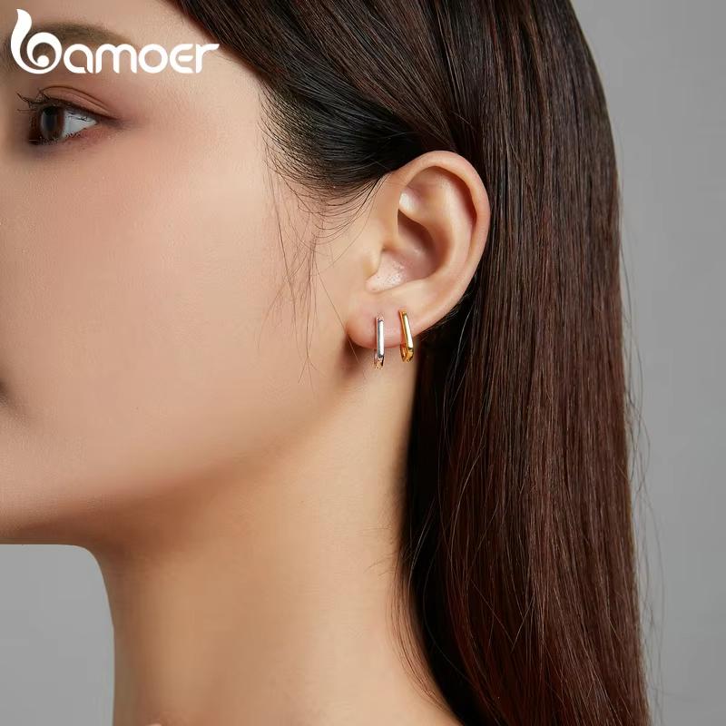 BAMOER Silver Square buckle Earrings 925 Silver Classic French Earring for Women Party Wedding Fine Jewelry BSE478