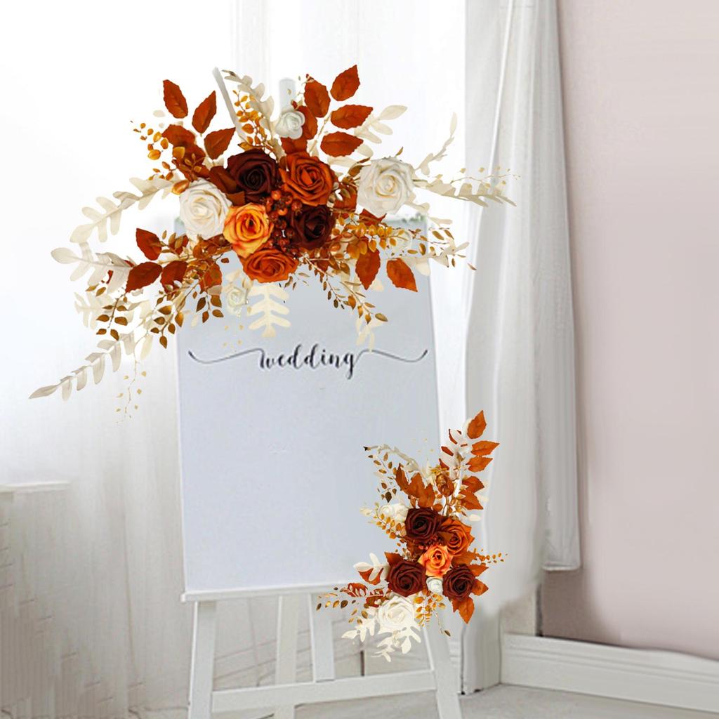 2 Pieces Artificial Floral Swag Backdrop Decorative Wedding Arch Flowers for Home Wedding Car Engagement Ceremony Reception