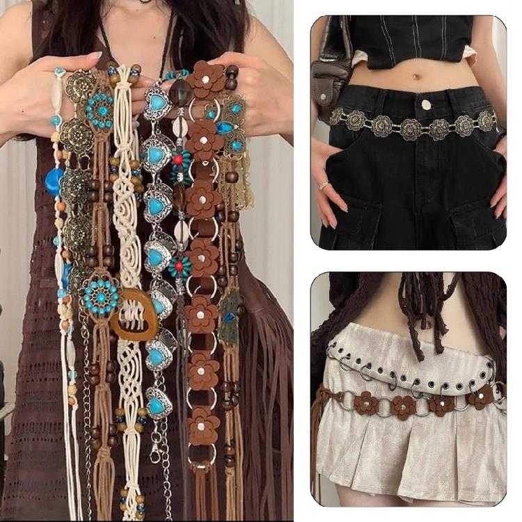 Sexy Tie Belts Braided Belt Seashells Flower Tie Belt for Bohemia Girls Women
