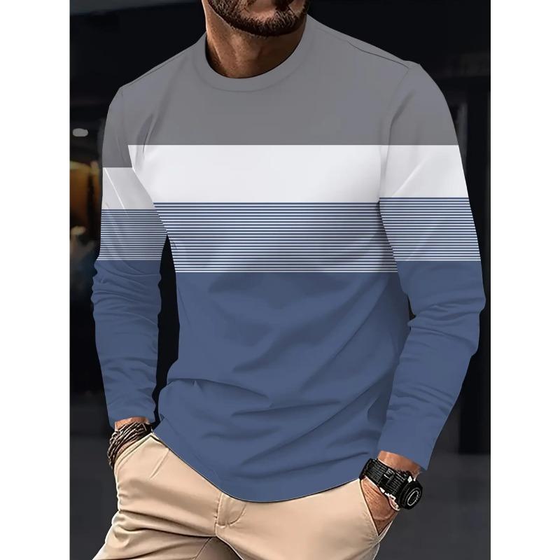 Men's Classic Long-Sleeve Striped T-Shirt Fashion Round Neck Top for All Seasons Casual Business High Quality Menswear Clothing
